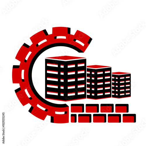 Vector illustration, icon, logo of multi-storey buildings, construction industry. 