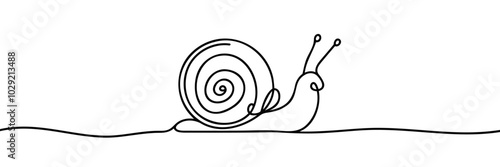 One single line drawing of exotic snail mascot concept for healthy food logo identity. High nutritious escargot healthy food. Modern continuous line draw vector graphic design illustration