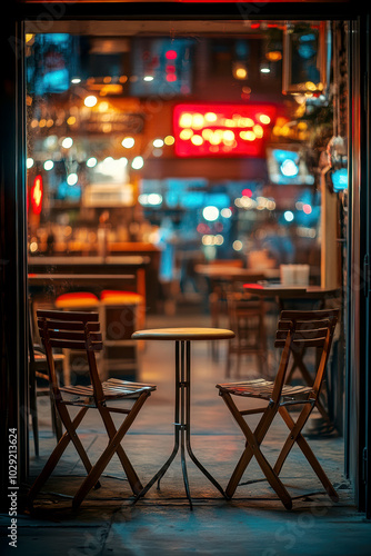 a bar counter with dim but colorful lights. AI generative.