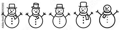 snowman outline vector icon set