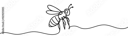Honey bee continuous one line drawing. Honeybee insect single line art illustration. Editable vector.