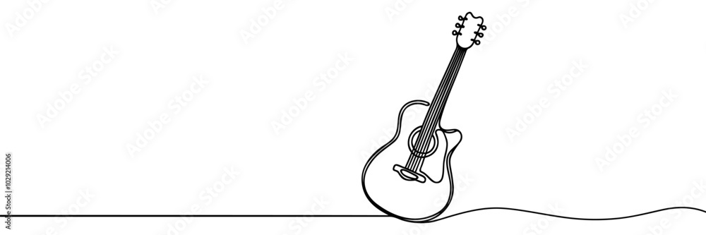 Naklejka premium Guitar continuous one line drawing on white background
