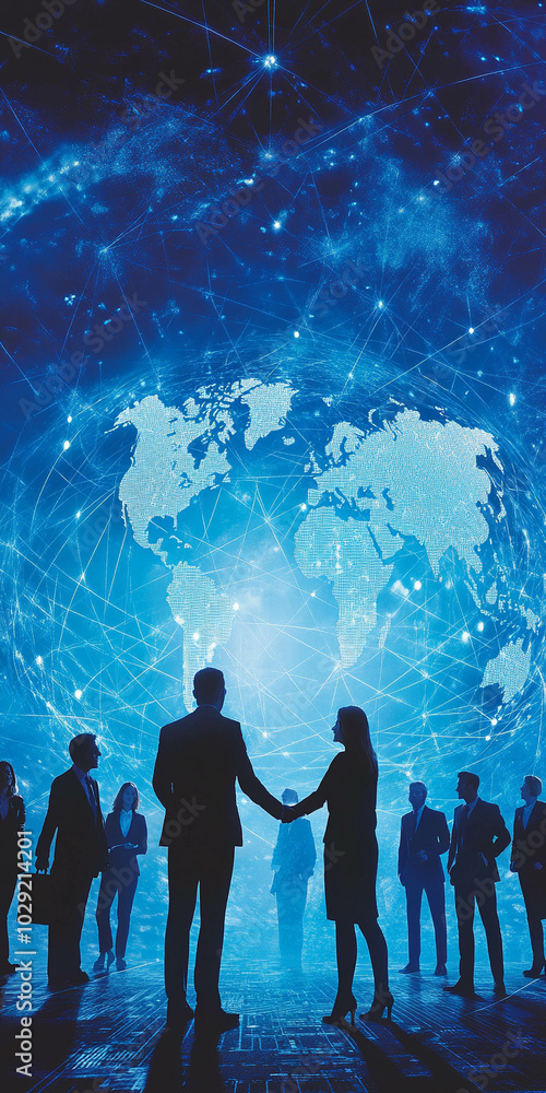 custom made wallpaper toronto digitalSilhouettes of business people shaking hands against the backdrop of an illustrated world map with global corporate connections