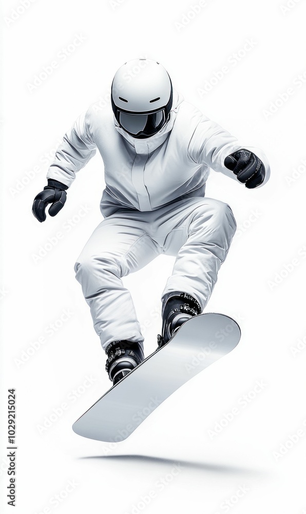 Snowboarder performing a jump in winter gear Snowboarder performing a jump in winter gear