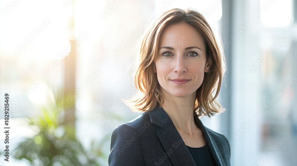 Business woman portrait in a well-lit office setting. Business woman portrait in a well-lit office setting.