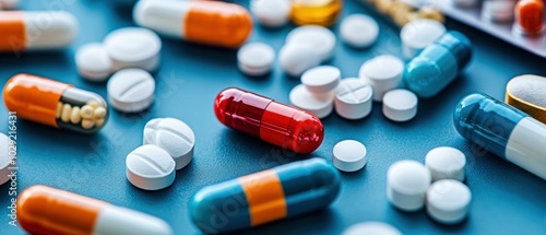 Closeup of Colorful Pills and Capsules in Blister Pack