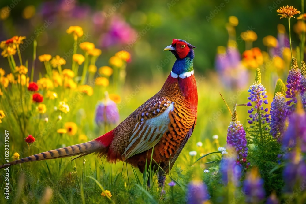 Fototapeta premium Stunning Ring Neck Pheasant in Vibrant Natural Habitat - Wildlife Photography
