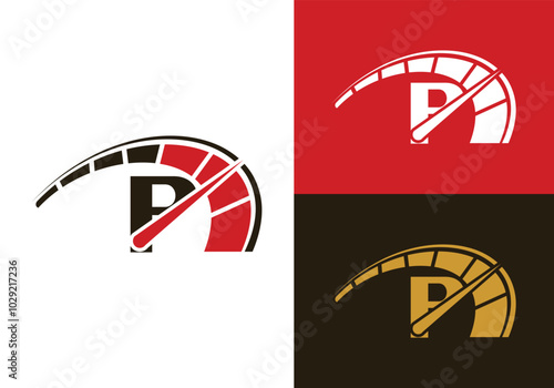 Letter P Cars Repair With Speedometer logo design template, Car Automotive company logo sign symbol.