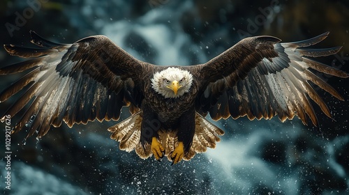 an eagle captured middive wings spread wide targeting its prey with razorsharp focus the photograph highlights the raw power and beauty of nature in a geographic context photo