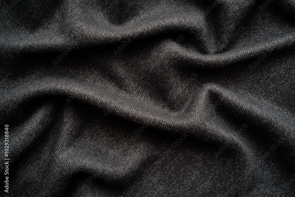 Black background, flat texture of dark gray felt fabric with no folds or wrinkles, high resolution, detailed