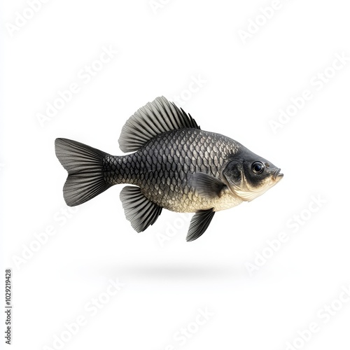 Blackchin tilapia fish clipart, aquatic life, 3D illustration, realistic and textured, isolated on white background.