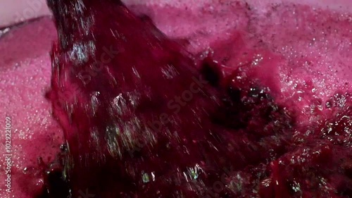 Wine factory, Aeration of grape juice during wine making in a cellar, Bordeaux Vineyard, France. High quality 4k footage