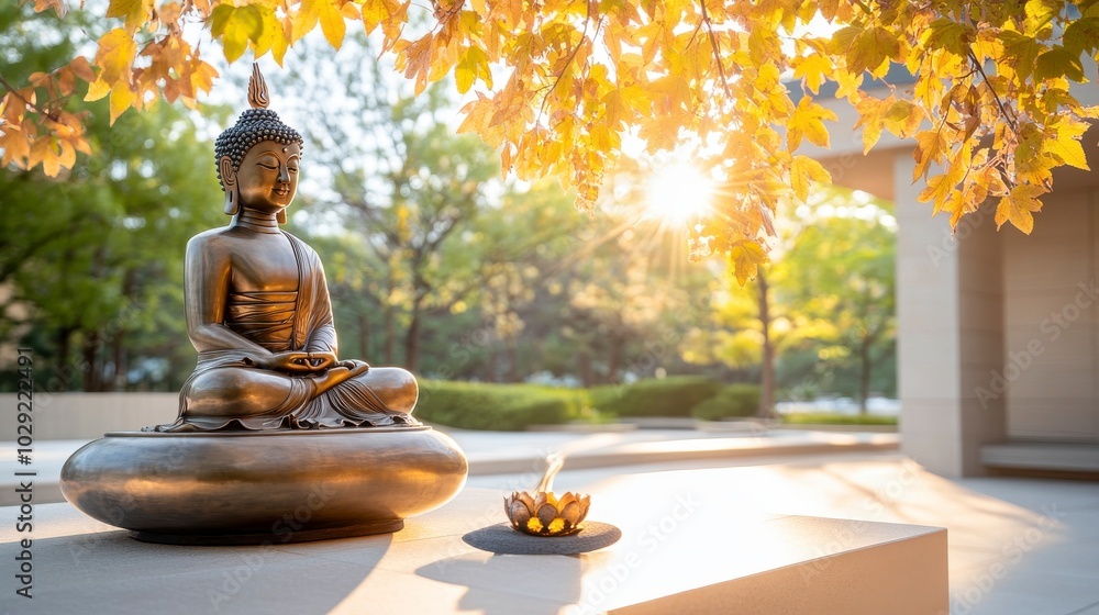 Serene Outdoor Meditation Space with Buddha Statue Serene Outdoor Meditation Space with Buddha Statue