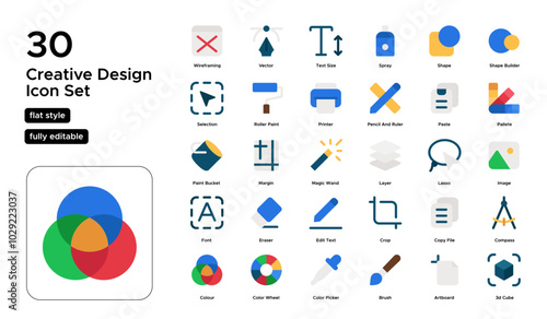 Creative Design Flat Icon Set: Illustrations, Branding, and Aesthetic Concepts Icons