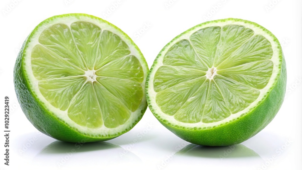 Fisheye lime whole and half isolated on white background Fisheye lime whole and half isolated on white background