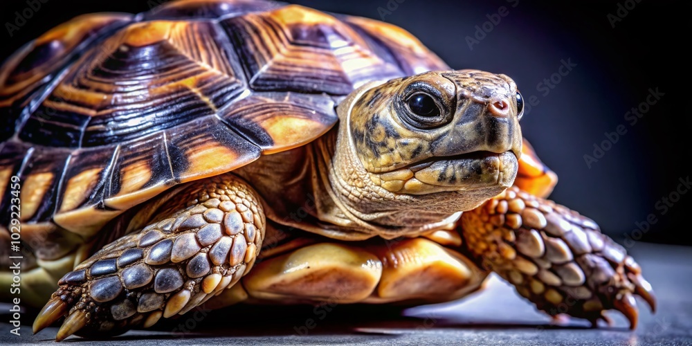 Naklejka premium Stunning Tortoise Portrait on Black Background - Wildlife Photography