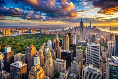 Stunning Ultra Wide Panorama of Manhattan Skyline with Central Park View for Urban Landscape Photography