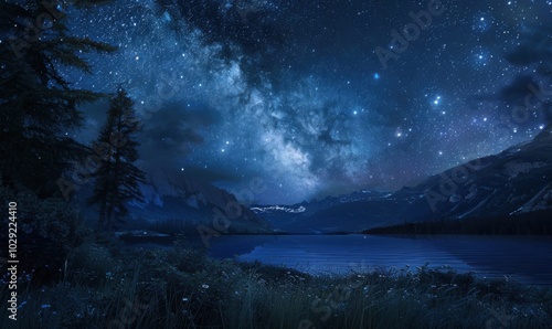 Starry night sky with Milky Way, 4K hyperrealistic photo