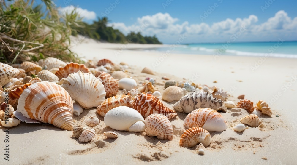 A serene beach scene featuring several large, A serene beach scene featuring several large,