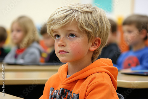 Children Sitting At Desks W...