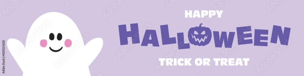 Happy Halloween. Banner with cute ghost. Vector illustration Happy Halloween. Banner with cute ghost. Vector illustration