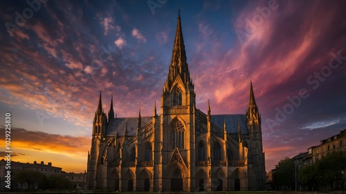 Low angle shot of the historic cathedral under the cloudy sky