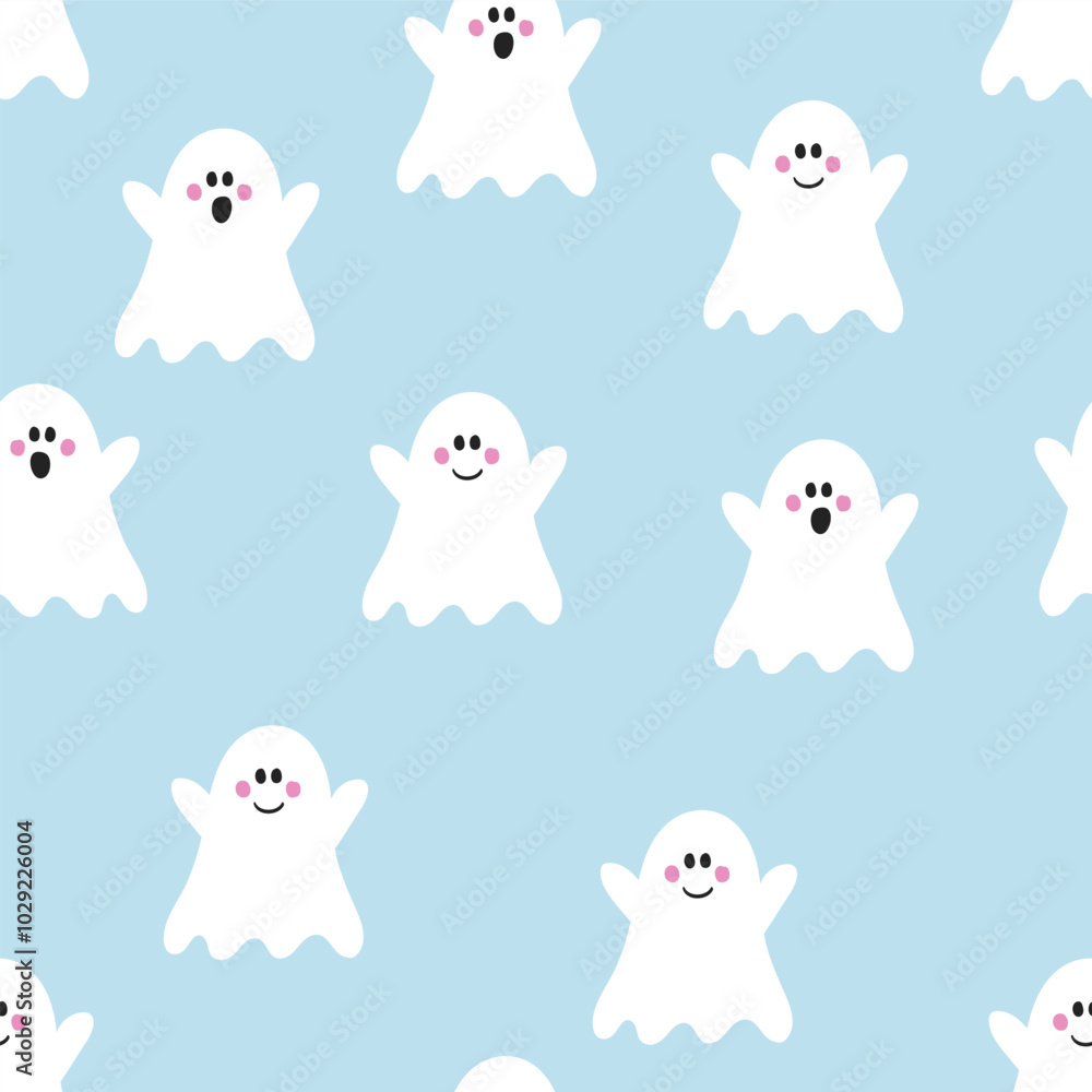 Seamless pattern with hand drawn ghosts. Halloween background. Vector illustration Seamless pattern with hand drawn ghosts. Halloween background. Vector illustration