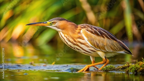 Fisheye view of Little bittern hunting in river