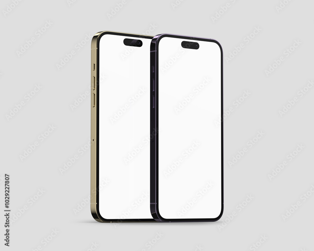 Gold and blue smartphones mockup Gold and blue smartphones mockup