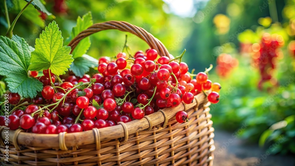 Fisheye view of red currants in a basket from a bio garden Fisheye view of red currants in a basket from a bio garden