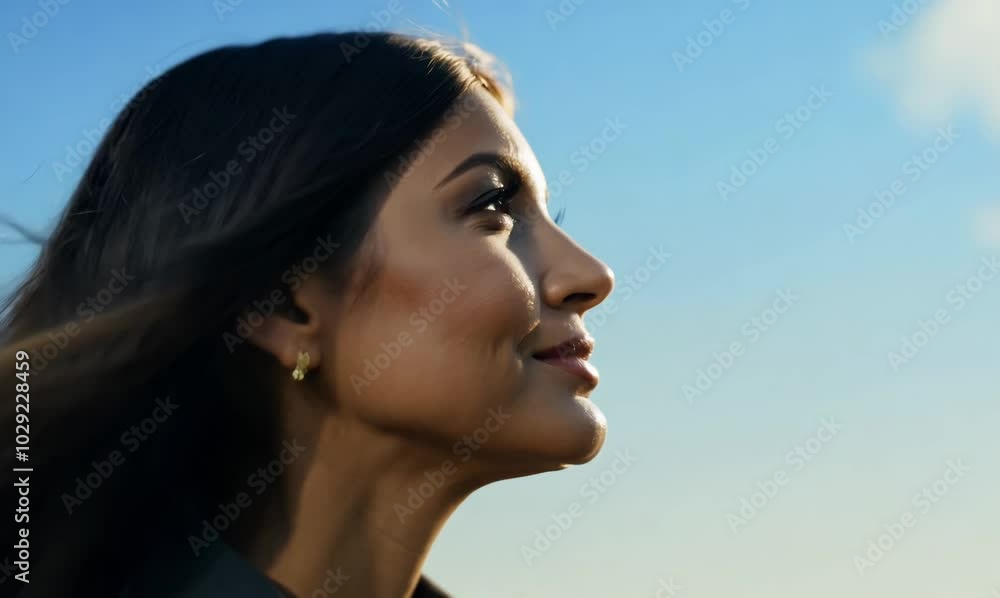 Lebanese Woman Contemplating Under Clear Blue Sky Lebanese Woman Contemplating Under Clear Blue Sky