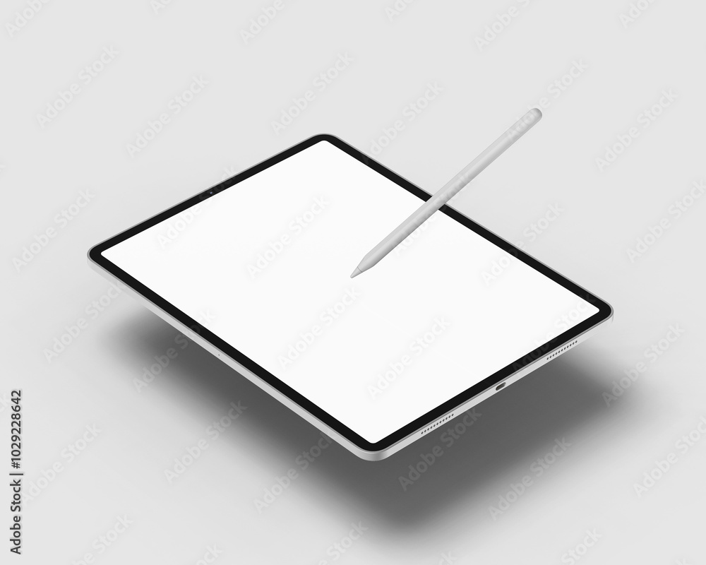 Perspective view tablet screen and pen mockup