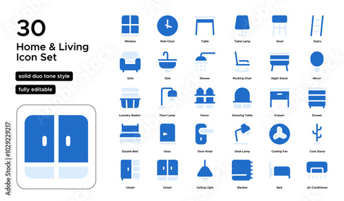 Home & Living Solid Fill Duo Tone Icon Set: Interior Design, Comfort, and Everyday Household Living Icons