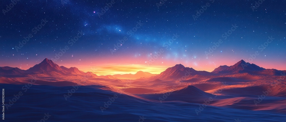 Low-Poly Desert Landscape with Dunes Under a Starry Sky, Evocative Minimalism, Serene Night Scene, Geometric Simplicity Low-Poly Desert Landscape with Dunes Under a Starry Sky, Evocative Minimalism, Serene Night Scene, Geometric Simplicity