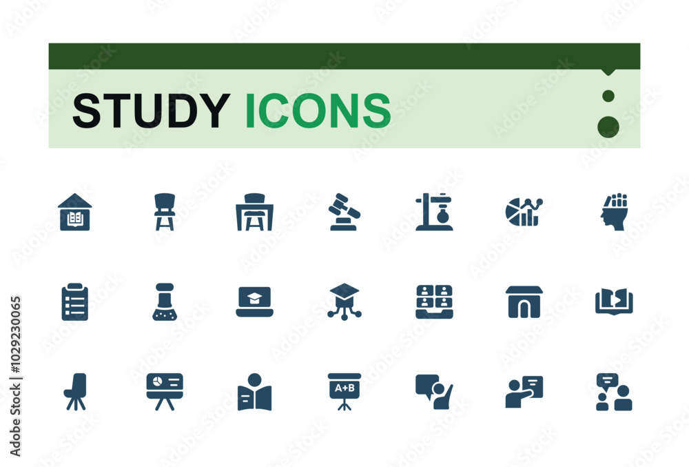 Study solid Icons Pack. Featuring education, reading, exams, knowledge ...