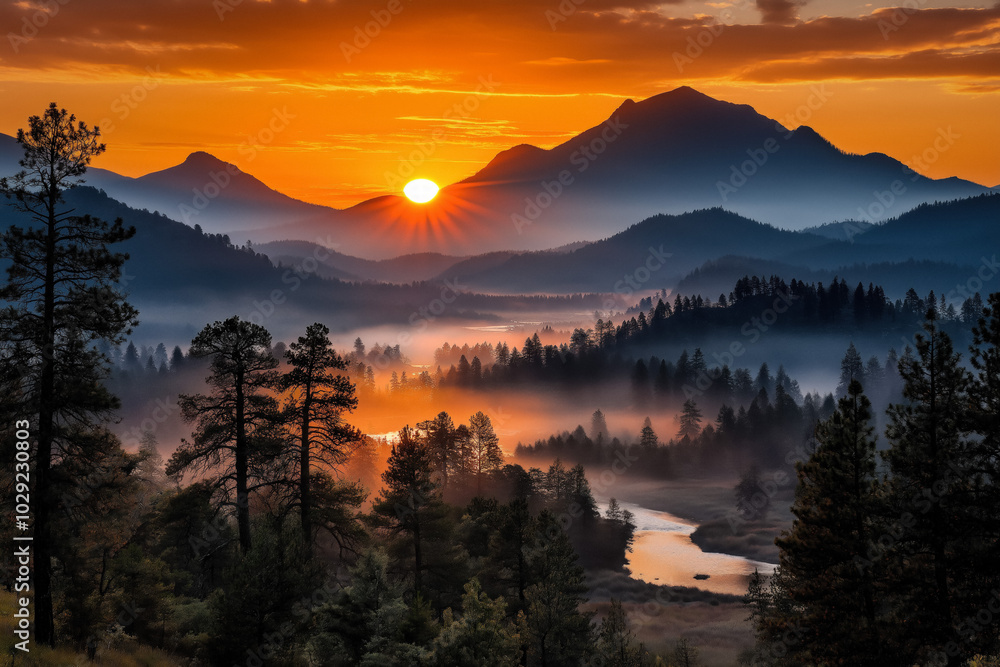 Fototapeta premium Orange Sunset Landscape