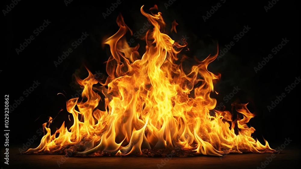 Obraz premium Flickering realistic fire flames isolated on black background mesmerizing and radiant Extreme Close-Up