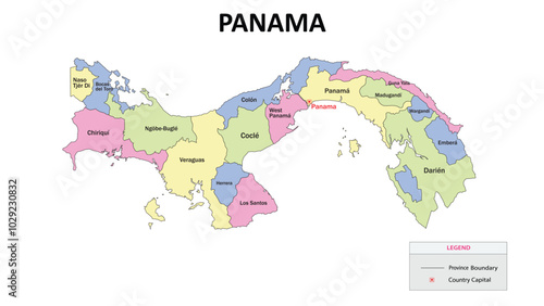 Panama Map. State map of Panama. State map of Panama in colour with capital.