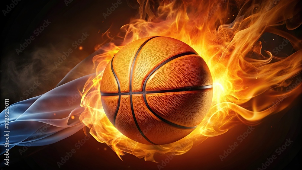 Fototapeta premium Floating glowing basketball in fiery space