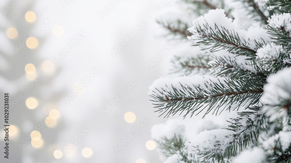 Close-up of green snow covered fir branches Close-up of green snow covered fir branches