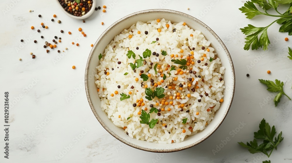 White rice with mustard seeds and herbs White rice with mustard seeds and herbs