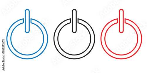Button on off icon set. Power Turn off switch vector symbol in a black filled and outlined style. Shutdown and logout button sign.