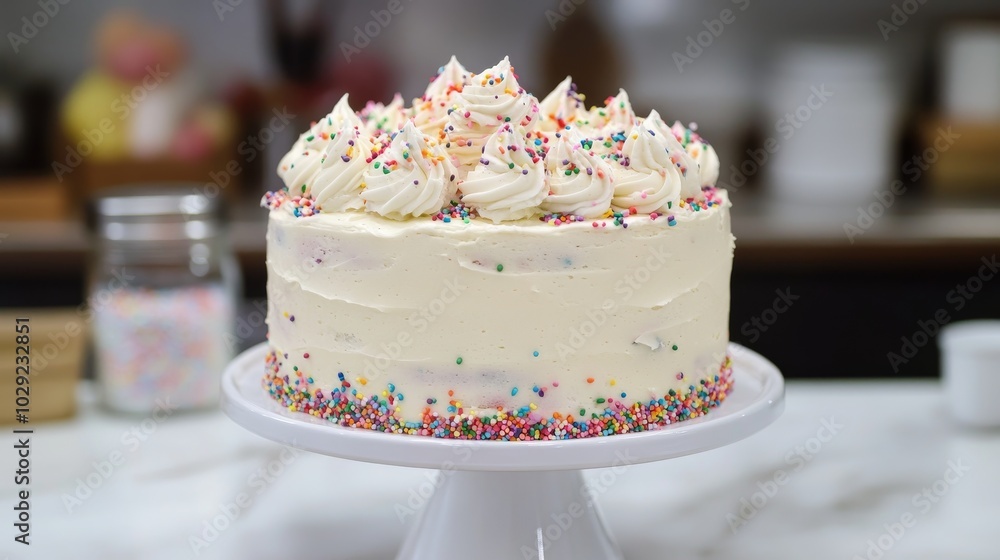 Funfetti Cake: Vanilla cake with sprinkles baked in, topped with funfetti frosting and additional sprinkles for a playful touch. Funfetti Cake: Vanilla cake with sprinkles baked in, topped with funfetti frosting and additional sprinkles for a playful touch.