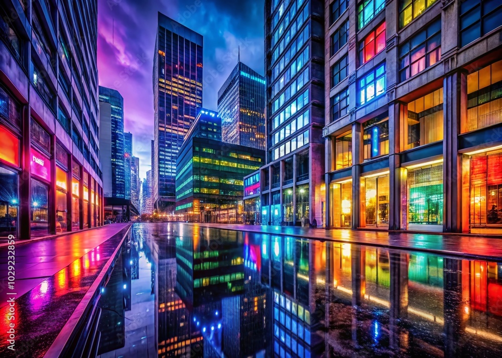 Captivating Night Photography of Colored Windows Illuminating Urban Landscapes Captivating Night Photography of Colored Windows Illuminating Urban Landscapes