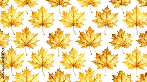 Floral golden maple leaf luxury seamless pattern wallpaper background watercolor