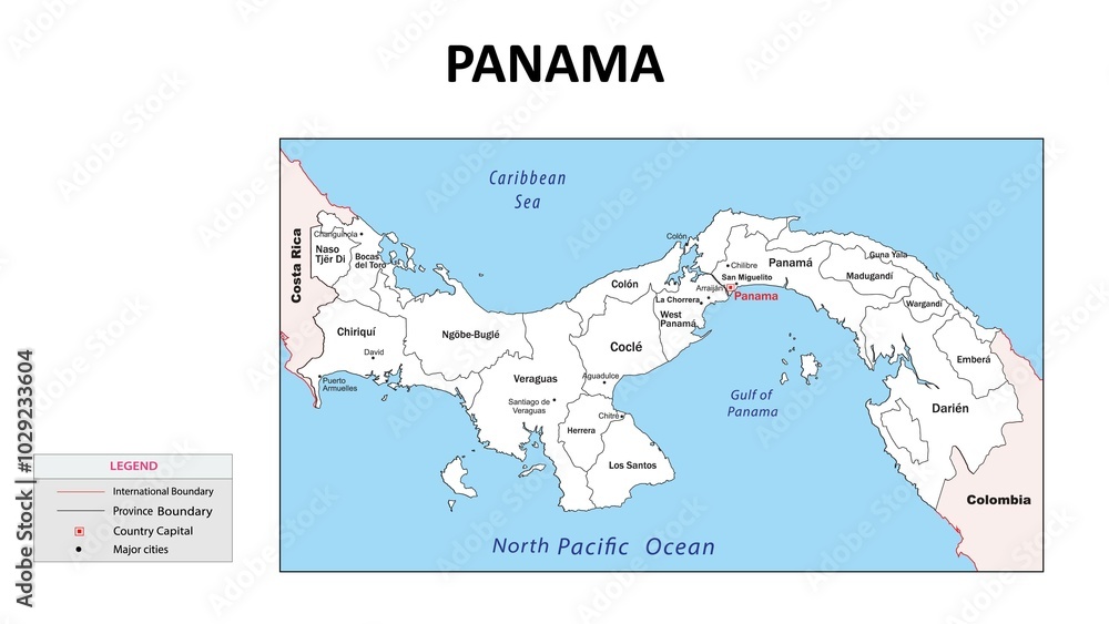 Naklejka premium Panama Map. State map of Panama. Administrative map of Panama with state and capital in white color.
