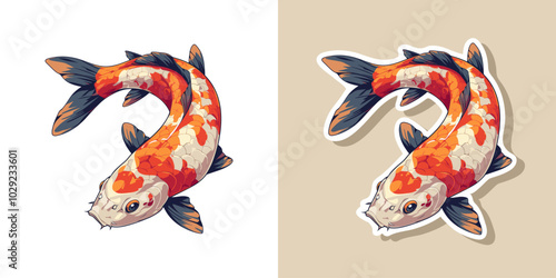 Vector set illustration of Koi carp fish isolated on white background good luck fish, asian culture, sticker carp koi