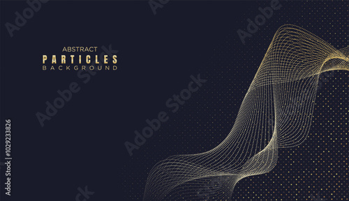 Abstract Dot Flowing Line Waves Smooth Curves Background. Particle Geometric Technology Line Wave Halftone Dotted Background. Concept For Science, Music Cover, Website, Header, Presentation, Banner