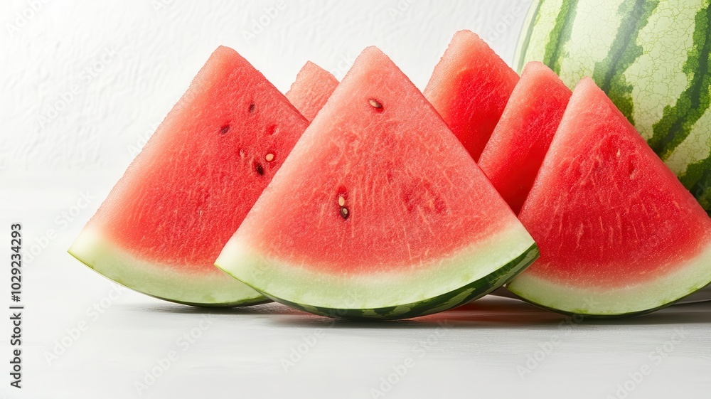 Fresh watermelon slices arranged on a plate, bright and juicy summer vibe Fresh watermelon slices arranged on a plate, bright and juicy summer vibe