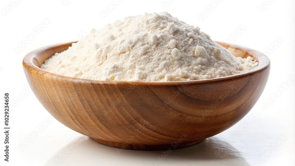 Flour in a bowl isolated on white background with wide angle view Flour in a bowl isolated on white background with wide angle view
